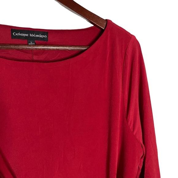 Catherine Malandrino Red Midi Dress Boat Neck Modest Draped Faux Wrap Large L - Picture 8 of 15
